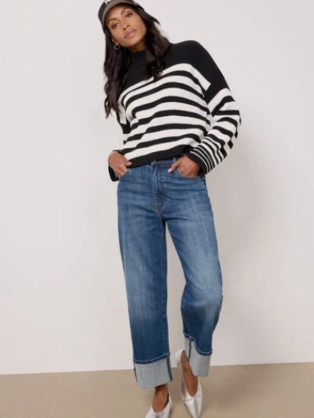 Sanctuary Stay Cozy Sweater-Black/Chalkstripe-M